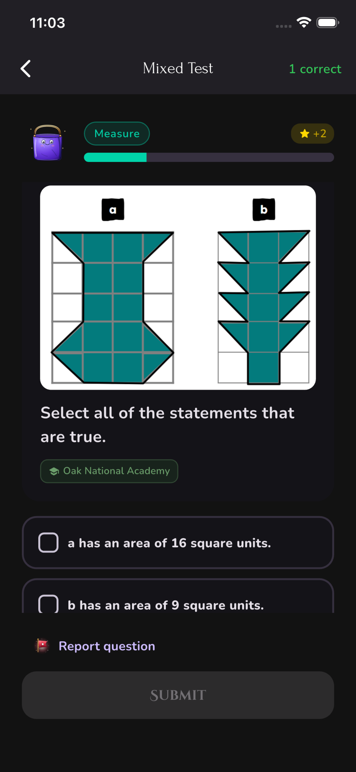 Bucket Filler Mixed Test showing a curriculum-aligned maths question